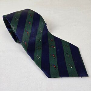 Mercedes 100% Silk Men's Tie Blue Green Diagonal Stripe Golfers Golf Club Print